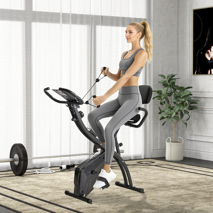 Soozier 2-in-1 Foldable Magnetic Exercise Bike with Arm Resistance Bands