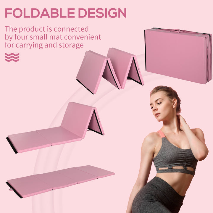 Soozier 4x8 ft Folding Gymnastics Tumbling Mat, Portable Exercise Yoga MMA Fitness Mat Pink