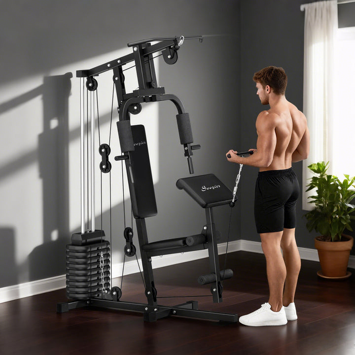Soozier Multi-Exercise Home Gym Station, 99lb Weight Stack, Full Body Workout