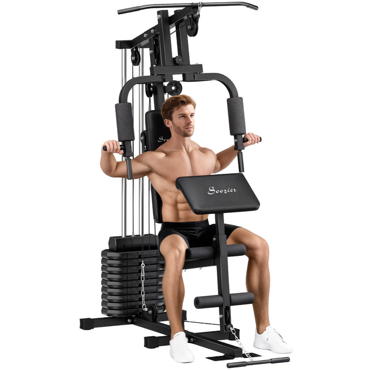 Soozier Multi-Exercise Home Gym Station, 99lb Weight Stack, Full Body Workout