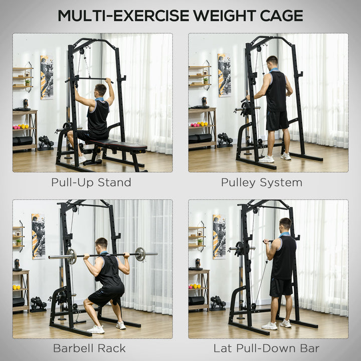 Soozier Adjustable Power Cage Rack: 15-Level Squat, Cable Pulley System, Home Gym