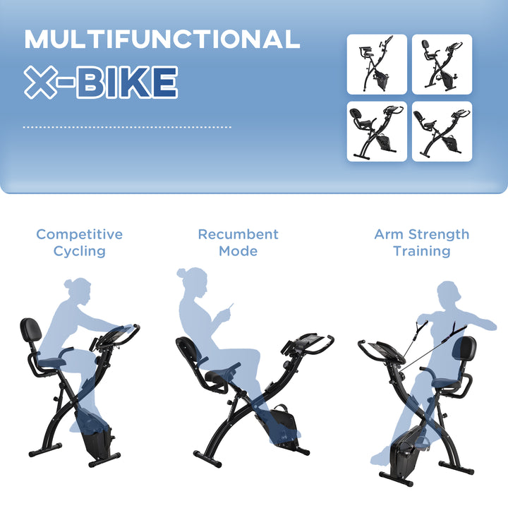 Soozier 2-in-1 Foldable Magnetic Exercise Bike with Arm Resistance Bands