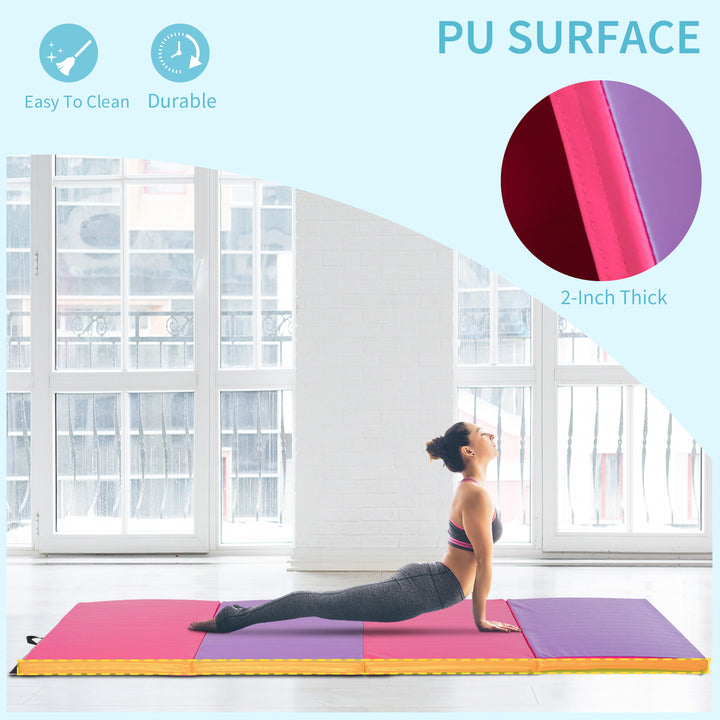 Soozier 4'x10' Folding Gymnastics Mat: Durable PU Leather, Pink & Purple