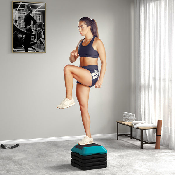 Soozier 5-Level Adjustable Aerobic Stepper Platform for Home Fitness Workout Blue