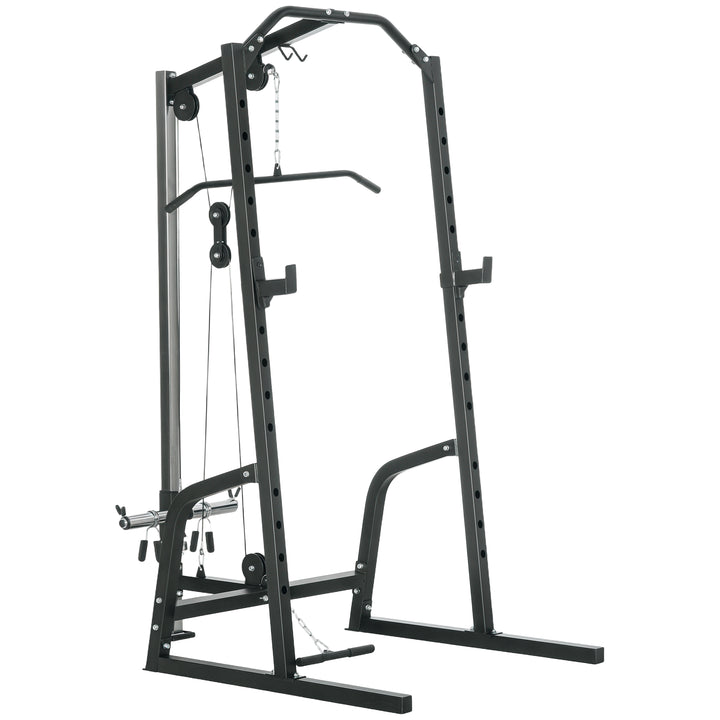 Soozier Adjustable Power Cage Rack: 15-Level Squat, Cable Pulley System, Home Gym