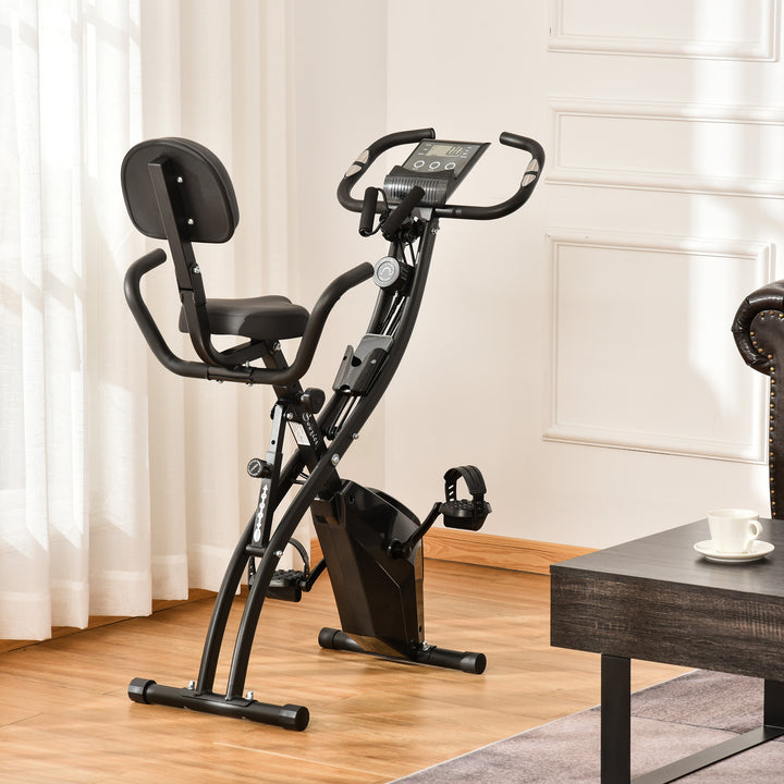 Soozier 2-in-1 Foldable Magnetic Exercise Bike with Arm Resistance Bands