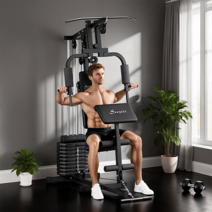 Soozier Multi-Exercise Home Gym Station, 99lb Weight Stack, Full Body Workout