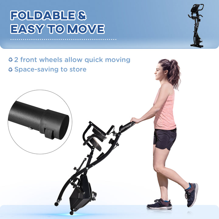 Soozier 2-in-1 Foldable Magnetic Exercise Bike with Arm Resistance Bands