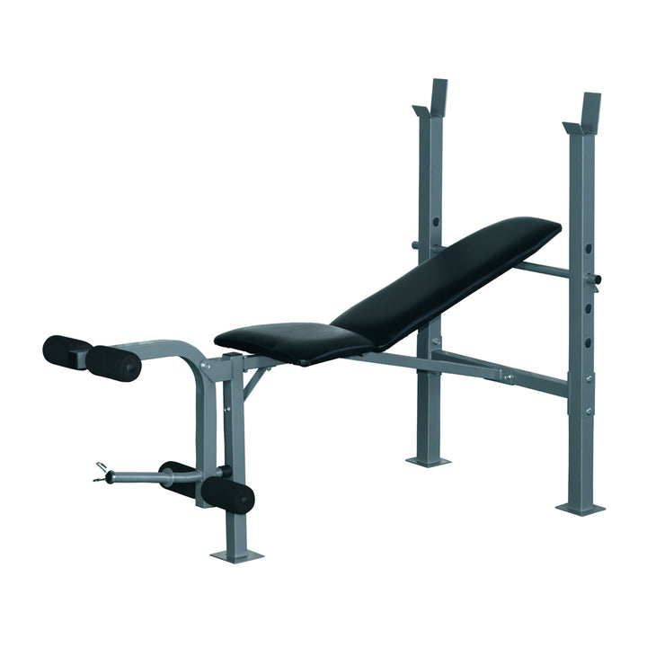 Soozier Adjustable Incline Decline Weight Bench with Leg Extension Barbell Rack