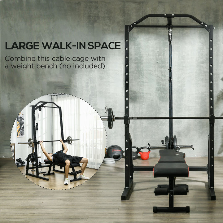 Soozier Adjustable Power Cage Rack: 15-Level Squat, Cable Pulley System, Home Gym