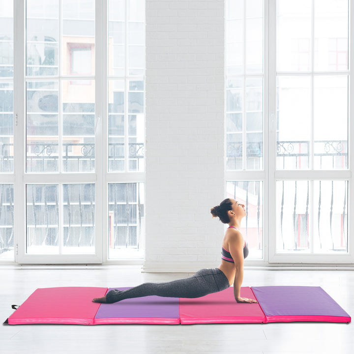 Soozier 4'x10' Folding Gymnastics Mat: Durable PU Leather, Pink & Purple