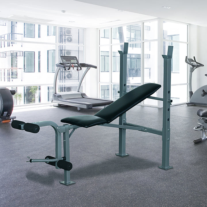 Soozier Adjustable Incline Decline Weight Bench with Leg Extension Barbell Rack