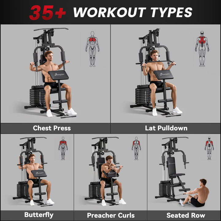 Soozier Multi-Exercise Home Gym Station, 99lb Weight Stack, Full Body Workout