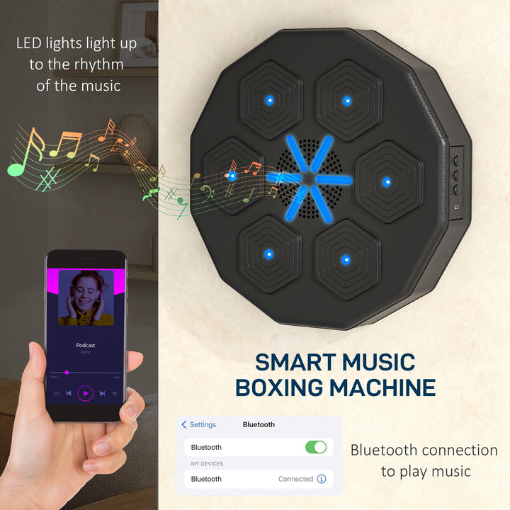 Soozier Smart Music Boxing Machine: Wall-Mounted LED Lights, Bluetooth for Beat Training