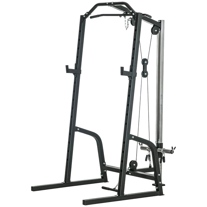 Soozier Adjustable Power Cage Rack: 15-Level Squat, Cable Pulley System, Home Gym