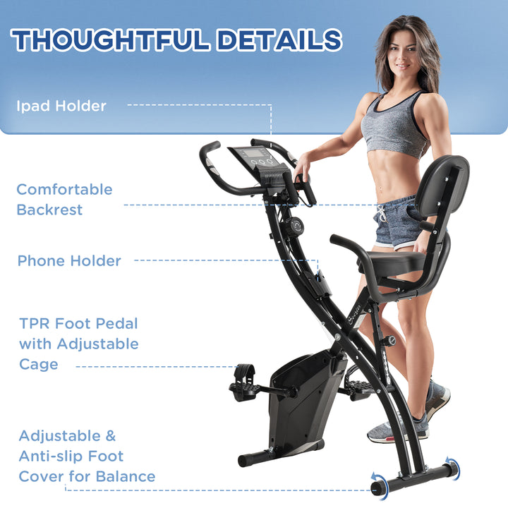 Soozier 2-in-1 Foldable Magnetic Exercise Bike with Arm Resistance Bands