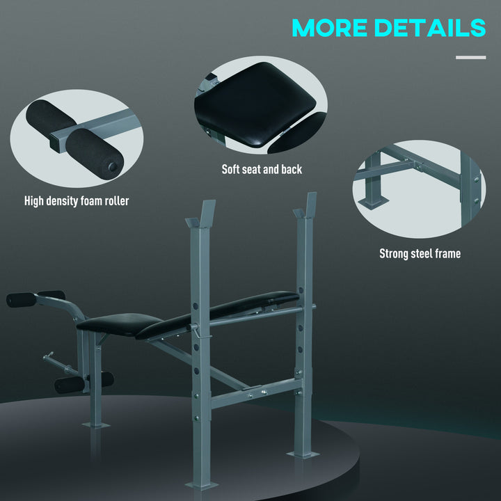 Soozier Adjustable Incline Decline Weight Bench with Leg Extension Barbell Rack