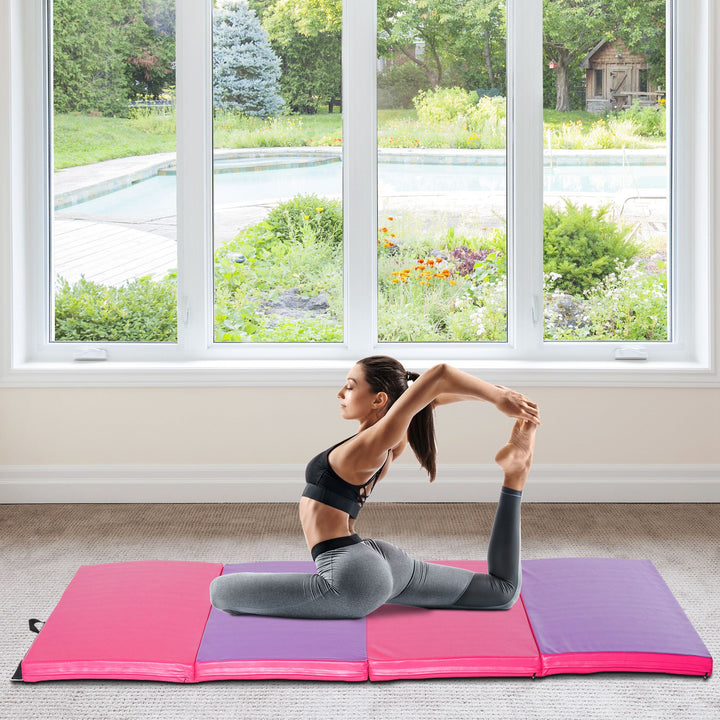 Soozier 4'x10' Folding Gymnastics Mat: Durable PU Leather, Pink & Purple