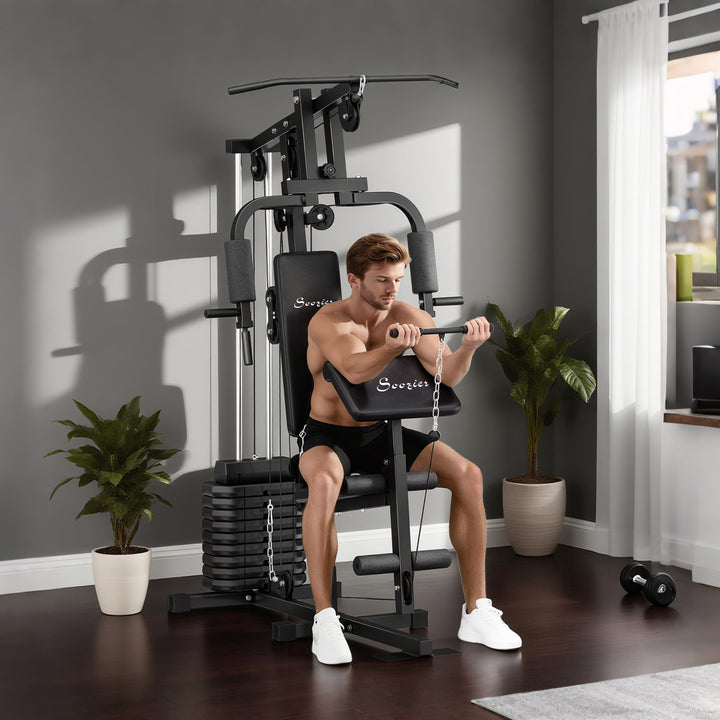 Soozier Multi-Exercise Home Gym Station, 99lb Weight Stack, Full Body Workout