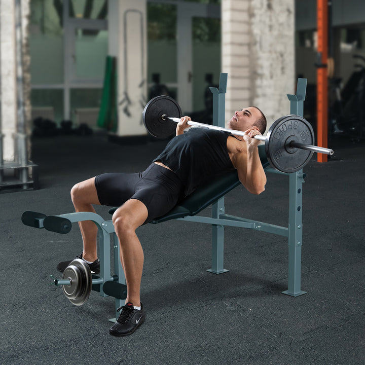 Soozier Adjustable Incline Decline Weight Bench with Leg Extension Barbell Rack