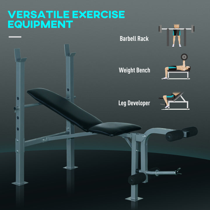 Soozier Adjustable Incline Decline Weight Bench with Leg Extension Barbell Rack