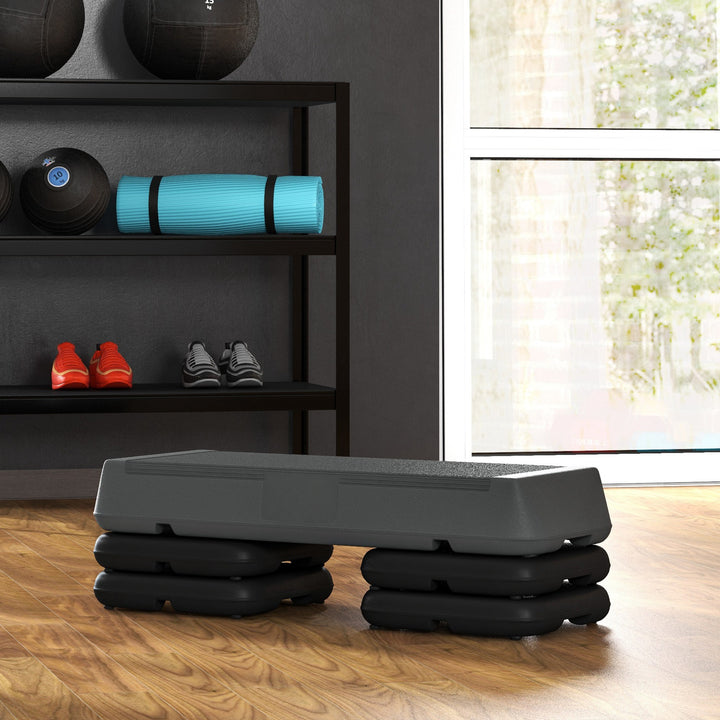 Soozier Adjustable Aerobic Stepper, 3-Level Risers, Home Gym Fitness Platform