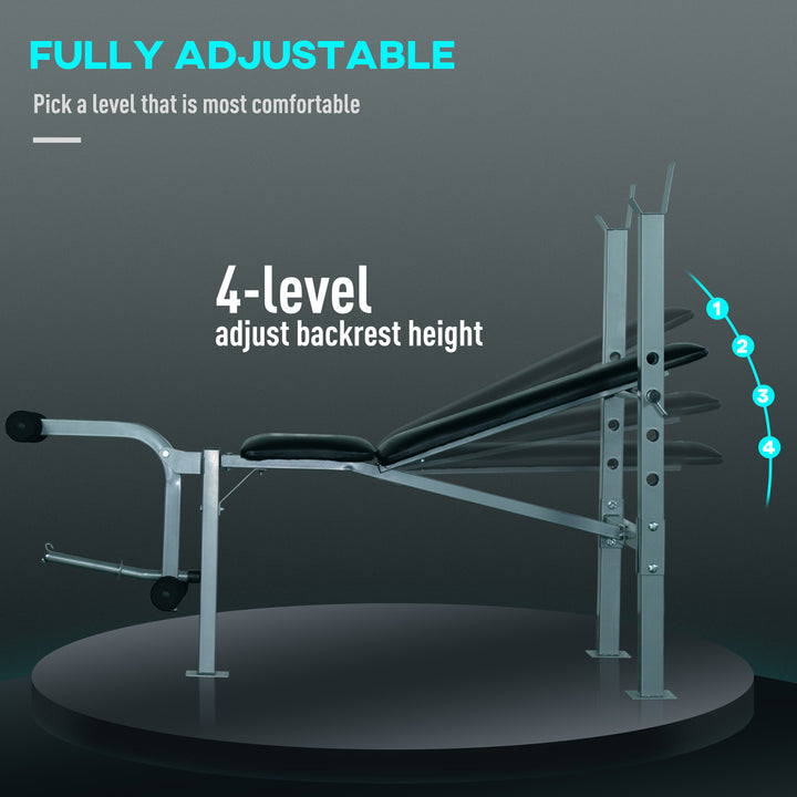 Soozier Adjustable Incline Decline Weight Bench with Leg Extension Barbell Rack