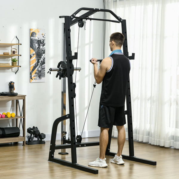 Soozier Adjustable Power Cage Rack: 15-Level Squat, Cable Pulley System, Home Gym